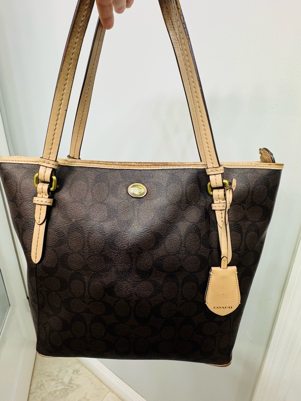 Coach Brown Signature Tote with Tan Trim